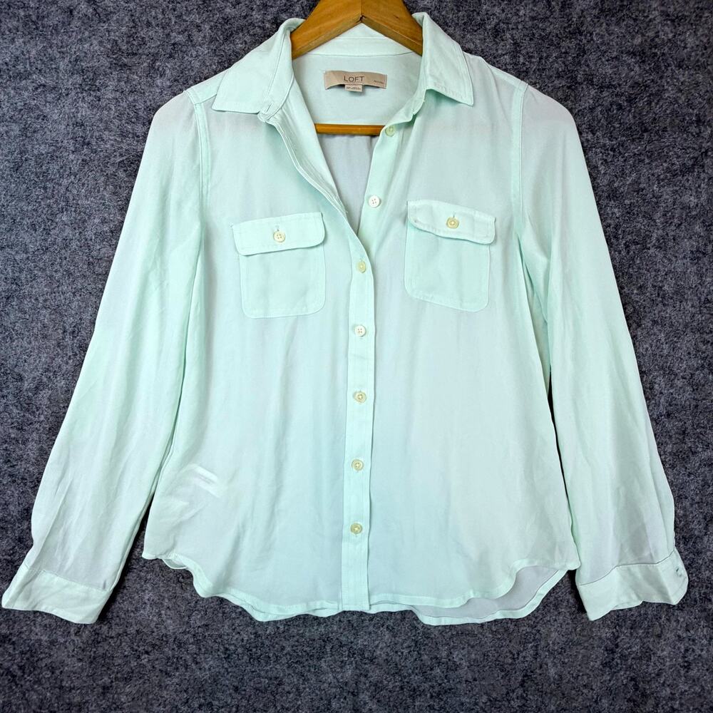 Ann Taylor LOFT Shirt Womens XS Petite Green Sheer Office Siren Chic Layering